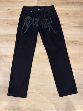 Men's Medium (29) Revenge Black Straight-Leg Jeans w/Black Front Revenge Graphic